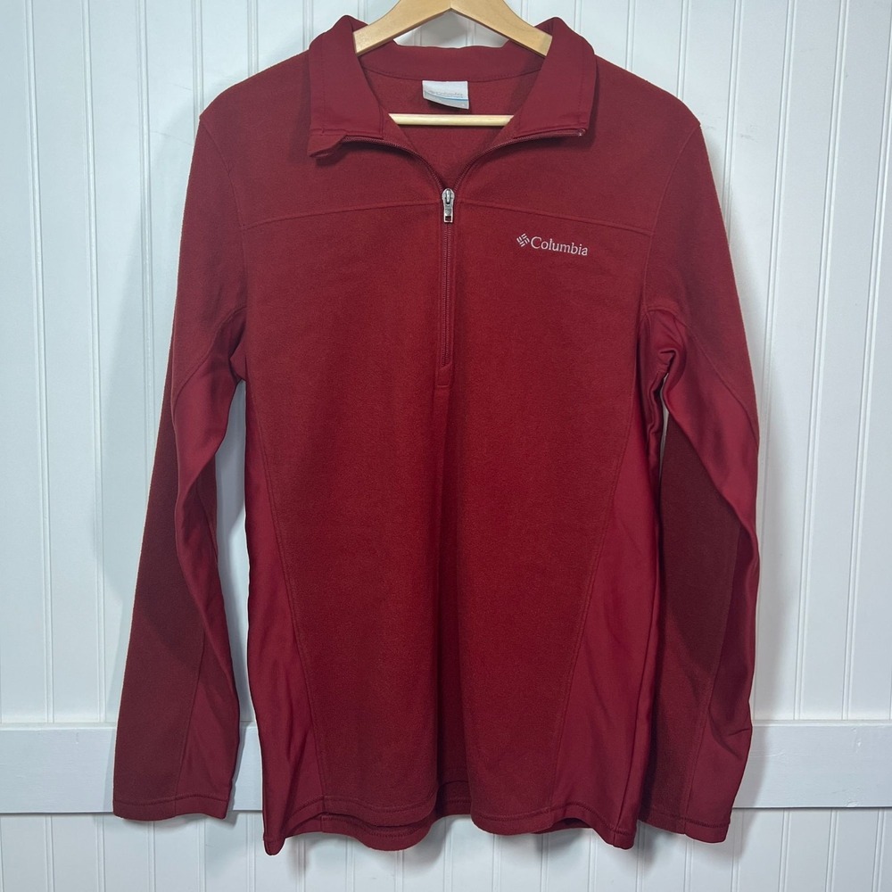 Columbia Fleece Pullover Winter Cabincore Activewear Men's 1/4 Quarter Zip Red